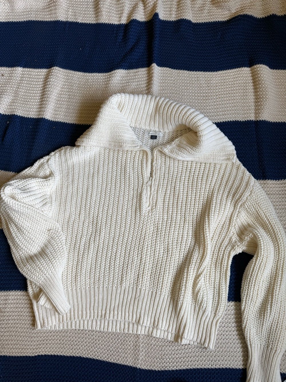 American Eagle Outfitters Cream Half-Zip Chunky Turtleneck Sweater